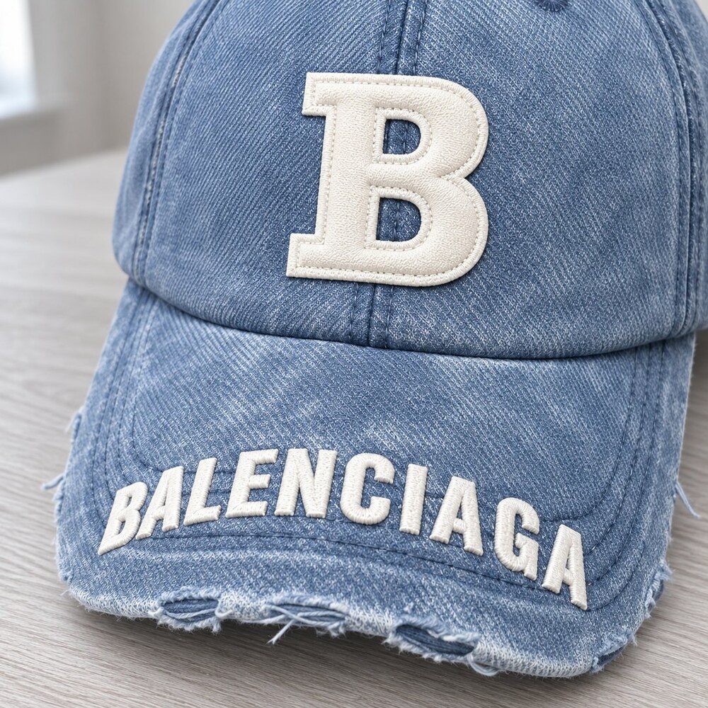 Balenciaga Blue Distressed Denim Cap - Picture 5 of 6